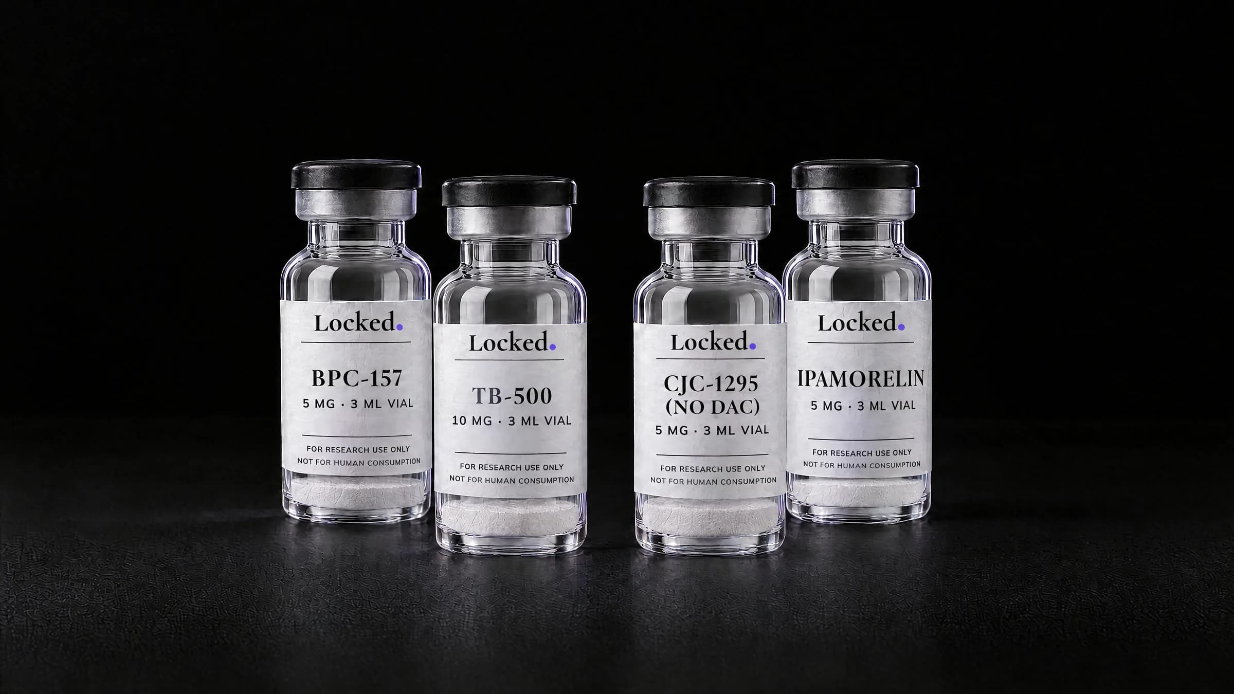 4 sealed Locked vials, the BPC-157 + TB-500 + CJC-1295 + Ipamorelin bundle